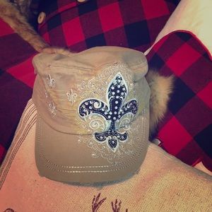 Cute Fleur-De-Lis,  women’s tan cap with bling!